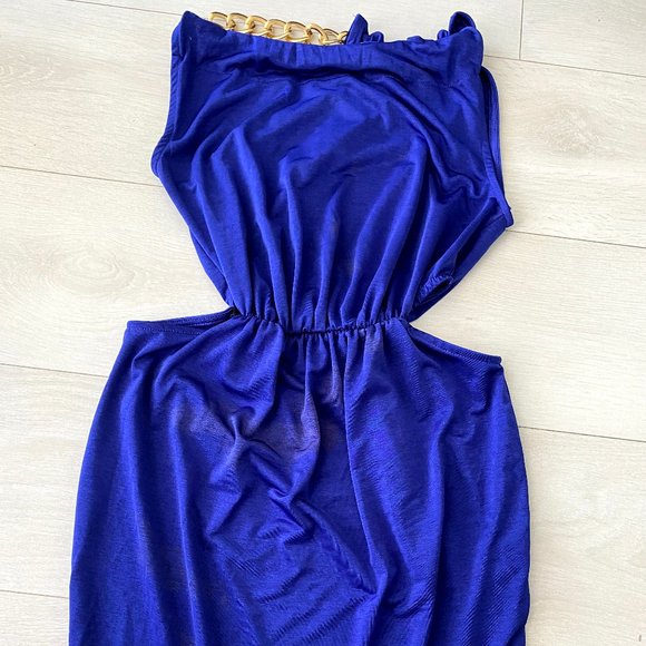 Asos royal blue side cut out gold chain dress - Picture 4 of 4
